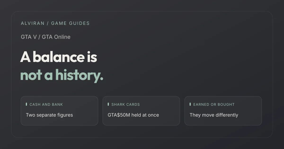 A balance is not a history. CASH AND BANK, SHARK CARDS, EARNED OR BOUGHT