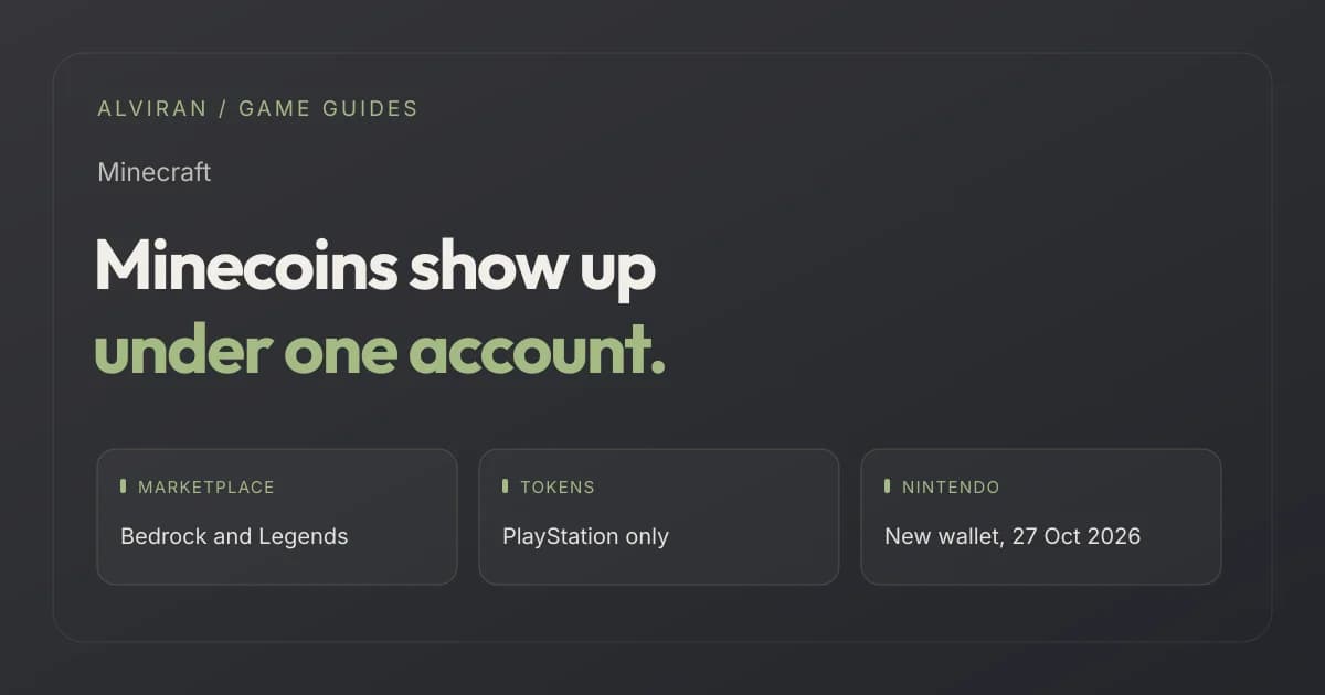 Minecoins show up under one account. MARKETPLACE, TOKENS, NINTENDO