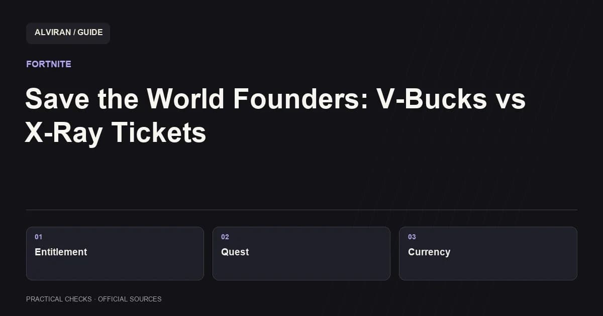 Entitlement → Quest → Currency: Save the World Founders: V-Bucks vs X-Ray Tickets