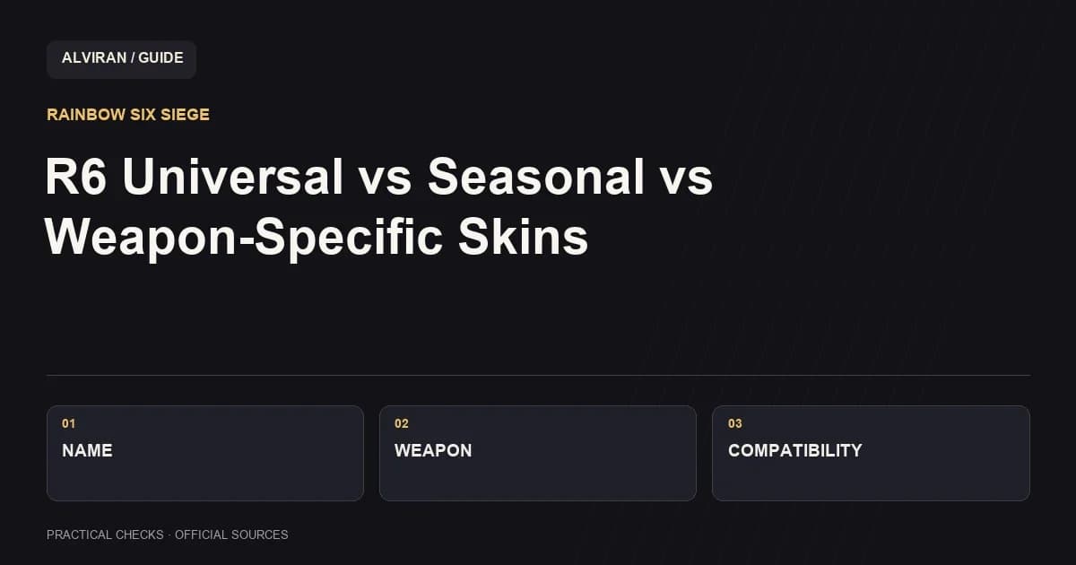 NAME → WEAPON → COMPATIBILITY: R6 Universal vs Seasonal vs Weapon-Specific Skins