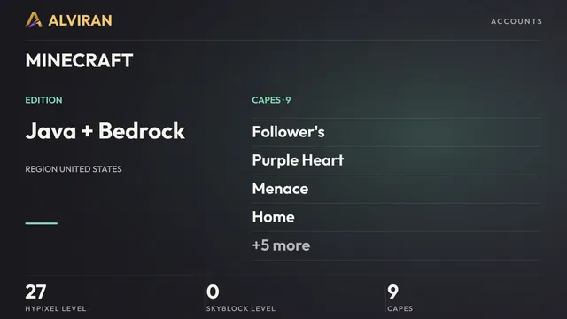 MINECRAFT · Level 27 · Follower's, Purple Heart, Menace, Home