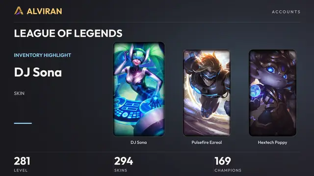 LEAGUE OF LEGENDS · Level 281 · DJ Sona, Pulsefire Ezreal, Hextech Poppy