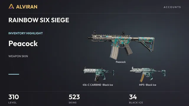 RAINBOW SIX SIEGE · Level 310 · Peacock, Black Ice · 416-C CARBINE, Black Ice · MP5