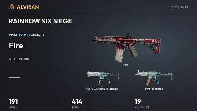RAINBOW SIX SIEGE · Level 191 · Fire, Black Ice · 416-C CARBINE, Black Ice · MP5