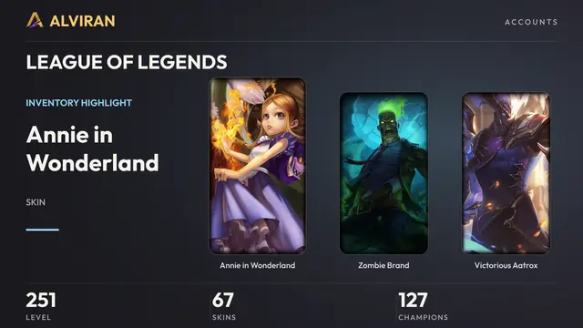 LEAGUE OF LEGENDS · Level 251 · Annie in Wonderland, Zombie Brand, Victorious Aatrox