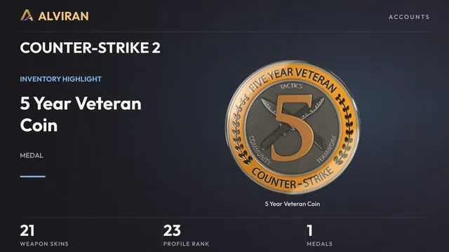 COUNTER-STRIKE 2 · Level 23 · 5 Year Veteran Coin