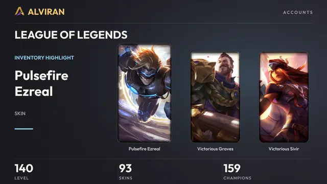 LEAGUE OF LEGENDS · Level 140 · Pulsefire Ezreal, Victorious Graves, Victorious Sivir
