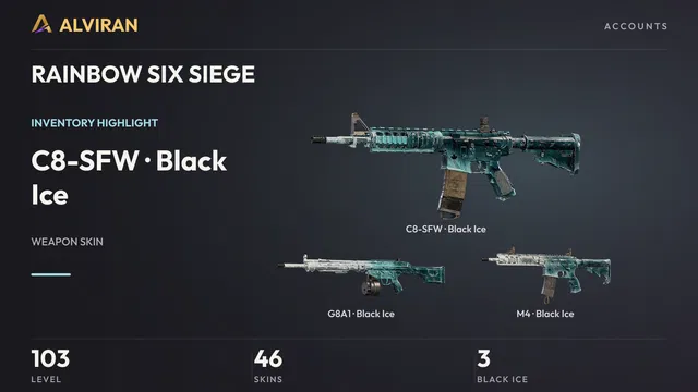RAINBOW SIX SIEGE · Level 103 · Black Ice · C8-SFW, Black Ice · G8A1, Black Ice · M4