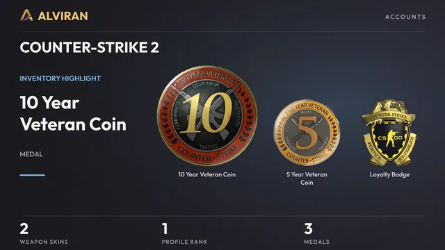 COUNTER-STRIKE 2 · Level 1 · 10 Year Veteran Coin, 5 Year Veteran Coin, Loyalty Badge