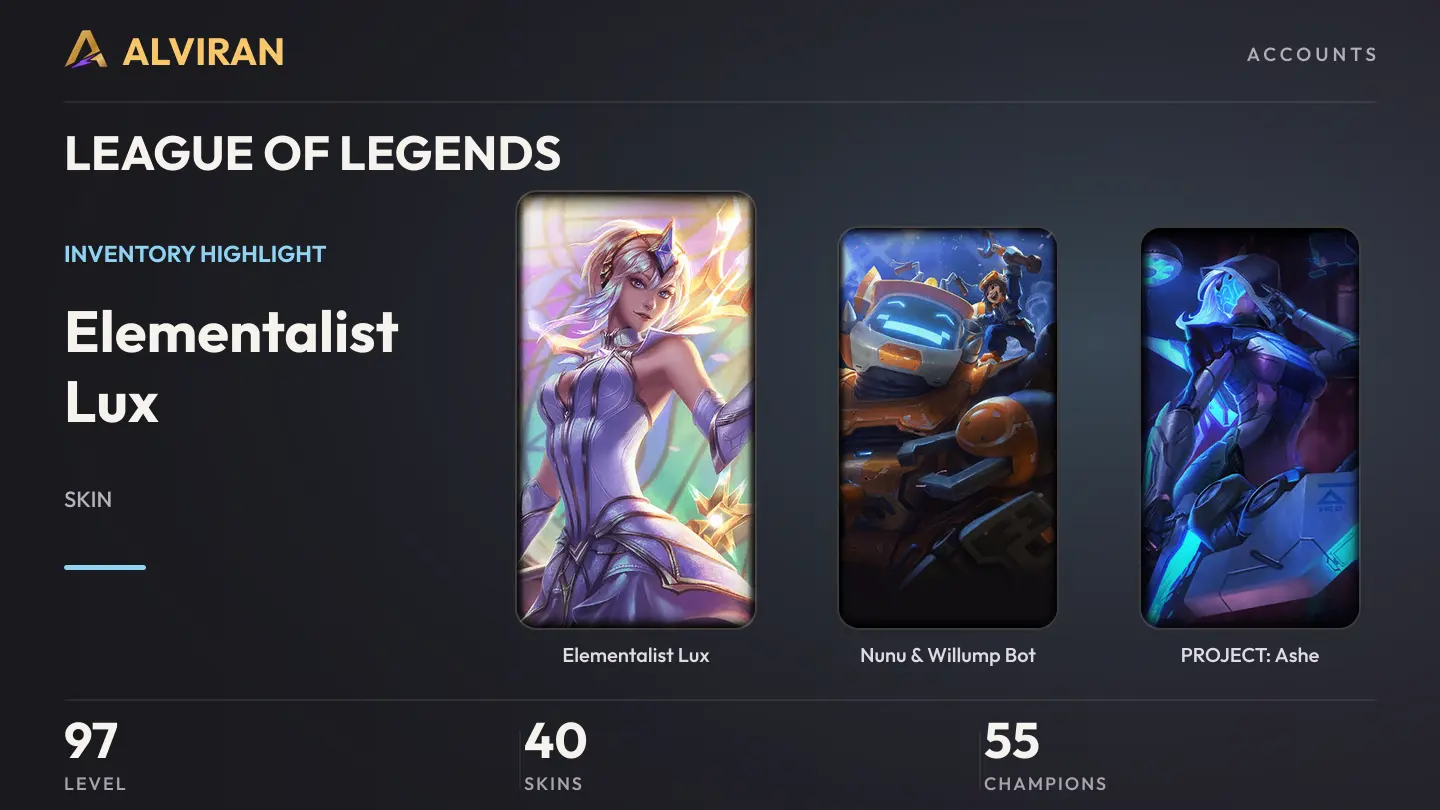 LEAGUE OF LEGENDS · Level 97 · Elementalist Lux, Nunu & Willump Bot, PROJECT: Ashe