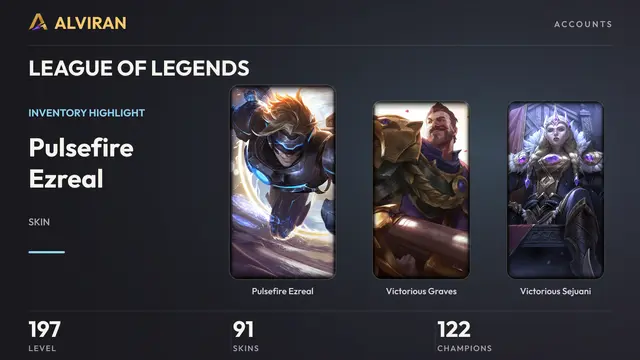 LEAGUE OF LEGENDS · Level 197 · Pulsefire Ezreal, Victorious Graves, Victorious Sejuani