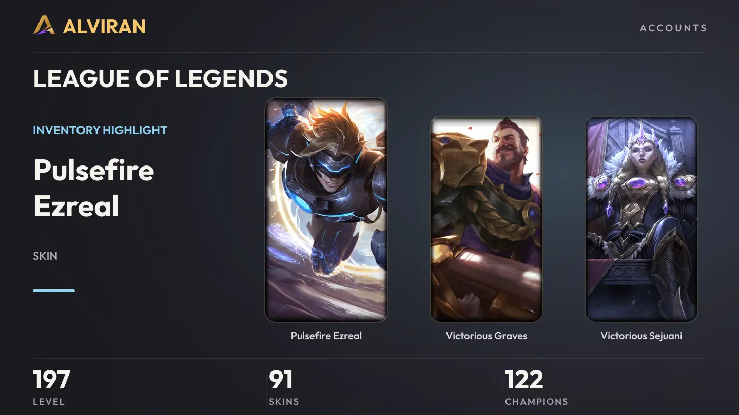 LEAGUE OF LEGENDS · Level 197 · Pulsefire Ezreal, Victorious Graves, Victorious Sejuani