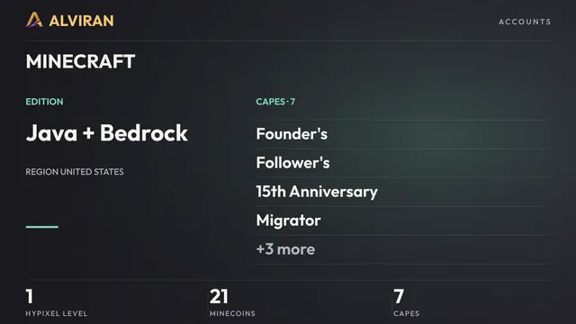 MINECRAFT · Level 1 · Founder's, Follower's, 15th Anniversary, Migrator