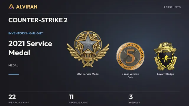 COUNTER-STRIKE 2 · Level 11 · 2021 Service Medal, 5 Year Veteran Coin, Loyalty Badge