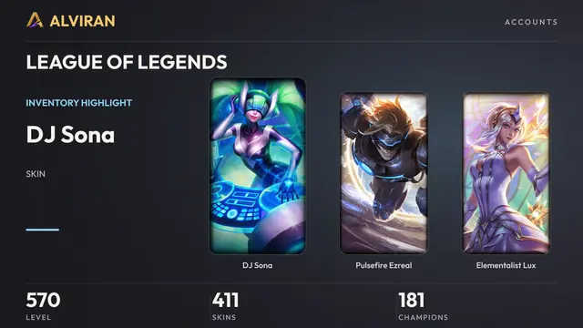 LEAGUE OF LEGENDS · Level 570 · DJ Sona, Pulsefire Ezreal, Elementalist Lux