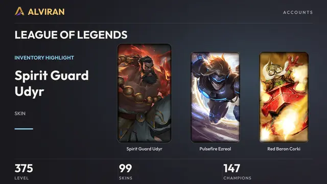LEAGUE OF LEGENDS · Level 375 · Spirit Guard Udyr, Pulsefire Ezreal, Red Baron Corki