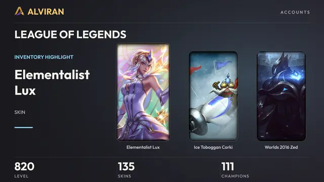 LEAGUE OF LEGENDS · Level 820 · Elementalist Lux, Ice Toboggan Corki, Worlds 2016 Zed