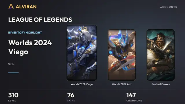 LEAGUE OF LEGENDS · Level 310 · Worlds 2024 Viego, Worlds 2022 Azir, Sentinel Graves