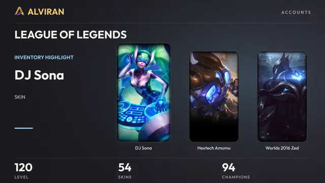 LEAGUE OF LEGENDS · Level 120 · DJ Sona, Hextech Amumu, Worlds 2016 Zed