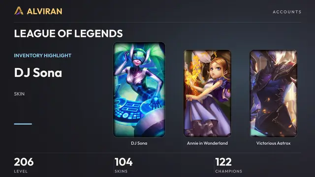 LEAGUE OF LEGENDS · Level 206 · DJ Sona, Annie in Wonderland, Victorious Aatrox