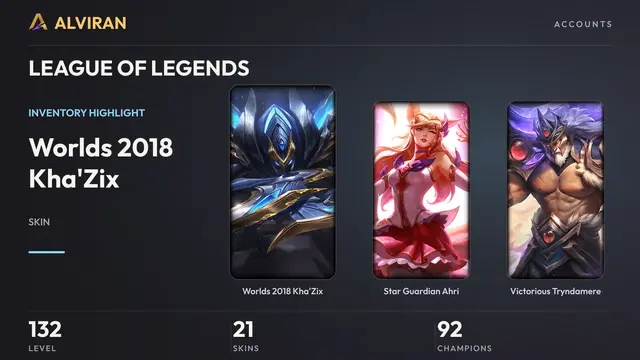 LEAGUE OF LEGENDS · Level 132 · Worlds 2018 Kha'Zix, Star Guardian Ahri, Victorious Tryndamere