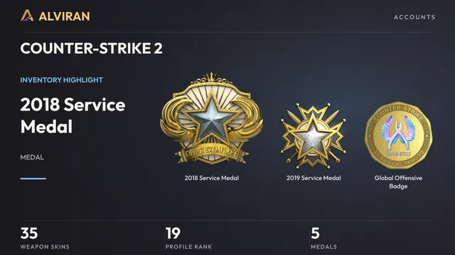COUNTER-STRIKE 2 · Level 19 · 2018 Service Medal, 2019 Service Medal, Global Offensive Badge