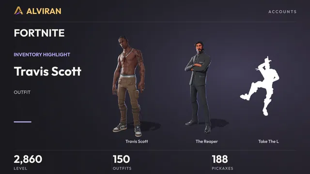 FORTNITE · Level 2860 · Travis Scott, The Reaper, Take The L