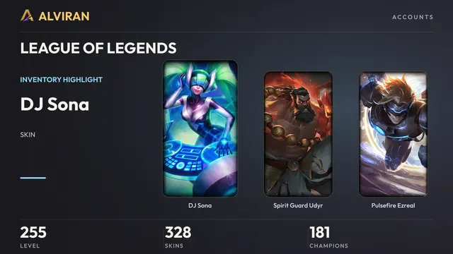 LEAGUE OF LEGENDS · Level 255 · DJ Sona, Spirit Guard Udyr, Pulsefire Ezreal