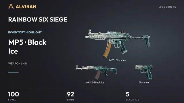 RAINBOW SIX SIEGE · Level 100 · Black Ice · MP5, Black Ice · AK-12, Black Ice