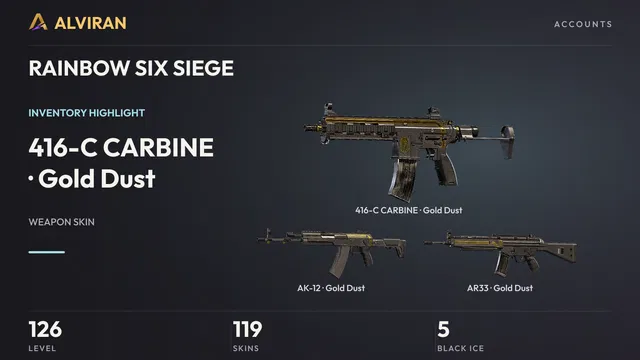 RAINBOW SIX SIEGE · Level 126 · Gold Dust · 416-C CARBINE, Gold Dust · AK-12, Gold Dust · AR33