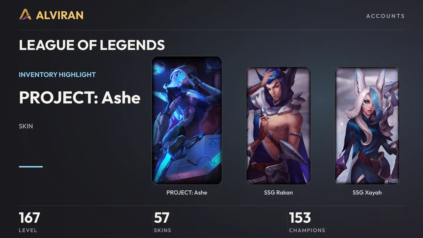 LEAGUE OF LEGENDS · Level 167 · PROJECT: Ashe, SSG Rakan, SSG Xayah