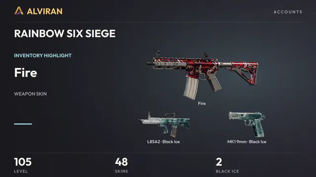 RAINBOW SIX SIEGE · Level 105 · Fire, Black Ice · L85A2, Black Ice · MK1 9mm