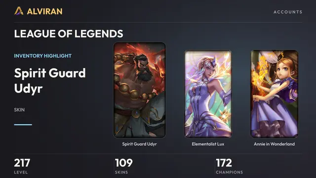 LEAGUE OF LEGENDS · Level 217 · Spirit Guard Udyr, Elementalist Lux, Annie in Wonderland
