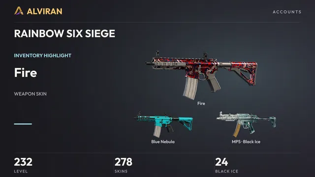 RAINBOW SIX SIEGE · Level 232 · Fire, Blue Nebula, Black Ice · MP5