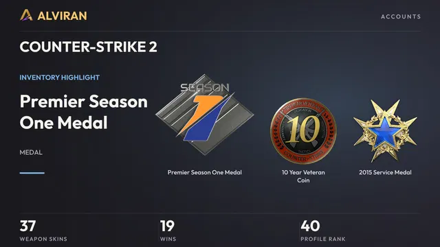 COUNTER-STRIKE 2 · Level 40 · Premier Season One Medal, 10 Year Veteran Coin, 2015 Service Medal