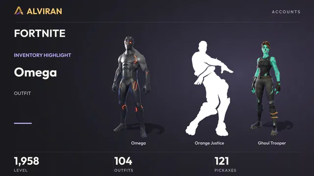FORTNITE · Level 1958 · Omega, Orange Justice, Ghoul Trooper