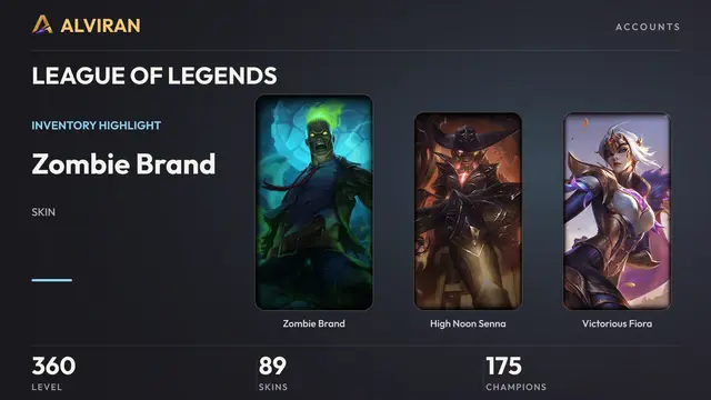 LEAGUE OF LEGENDS · Level 360 · Zombie Brand, High Noon Senna, Victorious Fiora