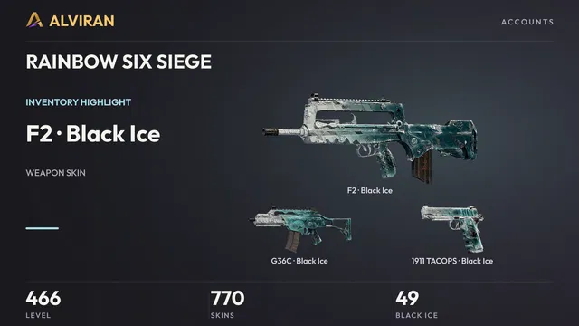 RAINBOW SIX SIEGE · Level 466 · Black Ice · F2, Black Ice · G36C, Black Ice · 1911 TACOPS