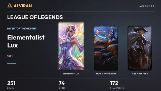 LEAGUE OF LEGENDS · Level 251 · Elementalist Lux, Nunu & Willump Bot, High Noon Ashe