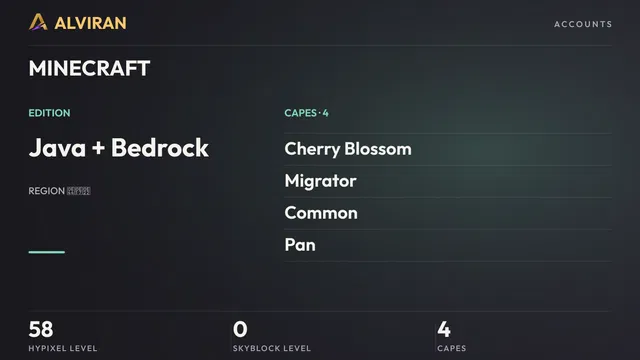 MINECRAFT · Level 58 · Cherry Blossom, Migrator, Common, Pan