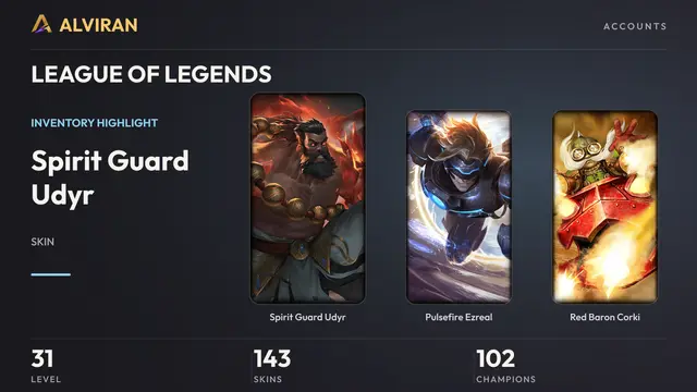 LEAGUE OF LEGENDS · Level 31 · Spirit Guard Udyr, Pulsefire Ezreal, Red Baron Corki