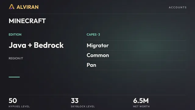 MINECRAFT · Level 50 · Migrator, Common, Pan