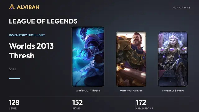 LEAGUE OF LEGENDS · Level 128 · Worlds 2013 Thresh, Victorious Graves, Victorious Sejuani