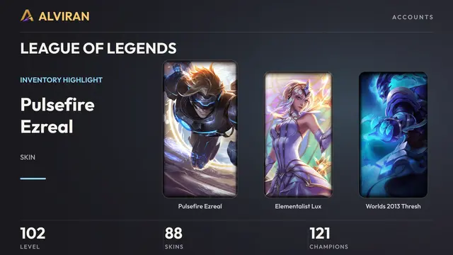 LEAGUE OF LEGENDS · Level 102 · Pulsefire Ezreal, Elementalist Lux, Worlds 2013 Thresh