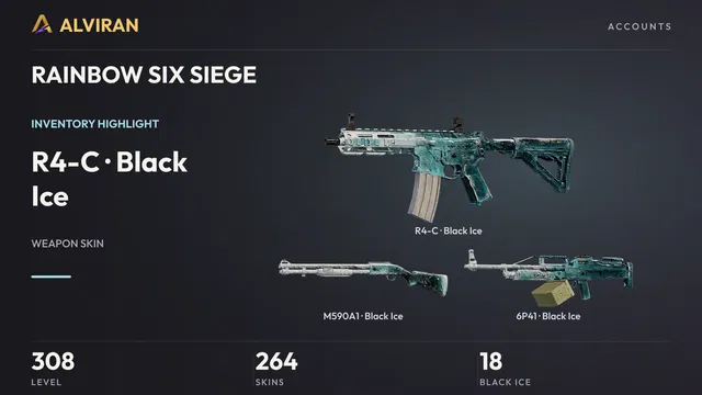 RAINBOW SIX SIEGE · Level 308 · Black Ice · R4-C, Black Ice · M590A1, Black Ice · 6P41