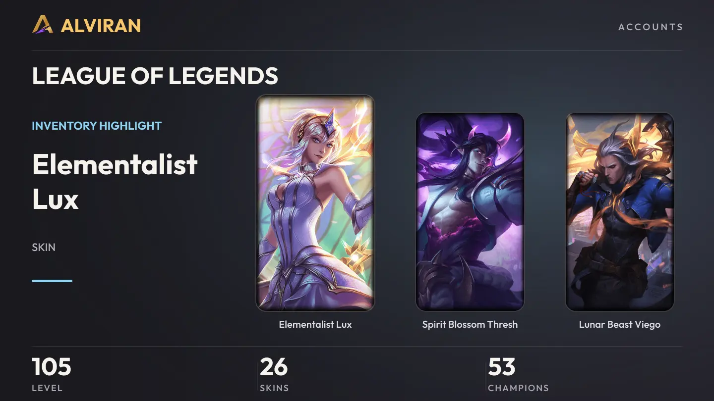 LEAGUE OF LEGENDS · Level 105 · Elementalist Lux, Spirit Blossom Thresh, Lunar Beast Viego