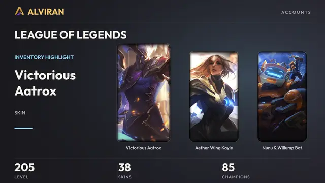 LEAGUE OF LEGENDS · Level 205 · Victorious Aatrox, Aether Wing Kayle, Nunu & Willump Bot
