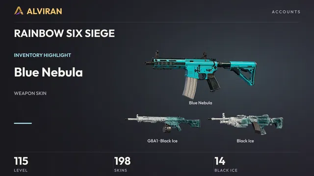 RAINBOW SIX SIEGE · Level 115 · Blue Nebula, Black Ice · G8A1, Black Ice