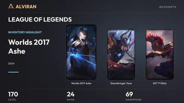 LEAGUE OF LEGENDS · Level 170 · Worlds 2017 Ashe, Dawnbringer Yone, SKT T1 Ekko