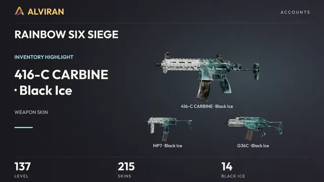 RAINBOW SIX SIEGE · Level 137 · Black Ice · 416-C CARBINE, Black Ice · MP7, Black Ice · G36C